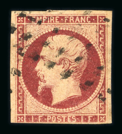 Stamp of France » Empire 1853-1862 1853, Napoléon 1fr carmin n°18 oblitéré gros points,