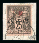 Stamp of Colonies françaises » Chine (Postes françaises) 1901, Sage Y&T n° 22A, 25c surchargé, oblitéré sur