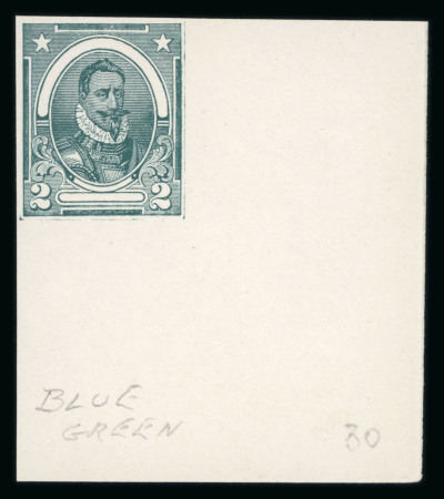 Stamp of Ireland » Essays & Proofs (E1-E167) 1922 Dollard: Valdivia Imperforate essays four bottom right corner sheet marginal singles in different colours, all showing extra frame-line at right plate error, fine to very fine (4) (Hib. E57/E65, €600)