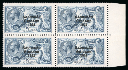 Stamp of Ireland » 1925 Narrow Date Overprints (T66-T68) 10s dull grey blue, mint nh right sheet marginal block of four, extremely fresh and very fine (Hib. €1'160+)