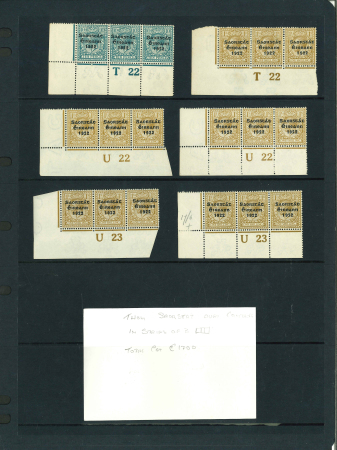 Stamp of Ireland » 1922-35 Overprint Collections 1922-1923 Control Strips: Extensive, valuable and specialised collection of controls house in green Hagner album, mostly in mint and mint nh bottom left and right corner sheet marginal horizontal strips for three, some s