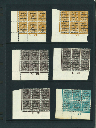 Stamp of Ireland » 1922-35 Overprint Collections 1922-23 Control Blocks: Extensive, valuable and specialised collection of controls house in green Hagner album, mostly in mint and mint nh bottom left and right corner sheet marginal blocks of six, some singles, pairs an