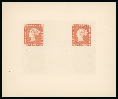 Stamp of Mauritius » 1847 Post Office Issue (SG 1-2) 1847 Post Office "Stocken" reprints taken from the original copper plate in 1912, in the issued colours with one sheetlet in blue and one in orange