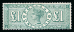 Stamp of Great Britain » 1855-1900 Surface Printed » 1887-1900 Jubilee Issue & 1891 £1 Green 1887-92 £1 green, JD, in a deep shade, large part og