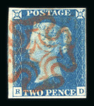 Stamp of Great Britain » 1840 2d Blue (ordered by plate number) 1840 2d. blue, pl. 1, RD, good to large margins, neatly