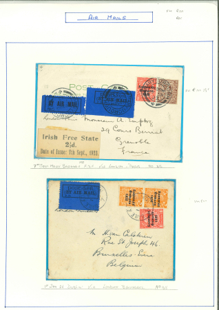 Stamp of Ireland » 1922-35 Overprint Collections 1923-1925 Overprint Airmail Usages: An attractive selection of forty-seven airmails and or first flights to Bagdad, Cairo, Marocco, Paris, Gaza in Palestine, Brussels and Amsterdam etc, all showing a fine array multiple