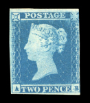 Stamp of Great Britain » 1841 2d Blue 1841 2d. blue, pl. 4, AB, just touched to very large