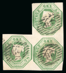 Stamp of Great Britain » 1847-54 Embossed 1847-54 1/- green irregular strip of three, mainly