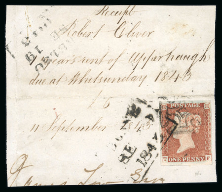 Stamp of Great Britain » 1841 1d Red 1841 1d. red-brown, pl. 25, TF, tied to piece with