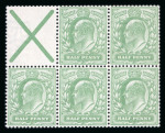 Stamp of Great Britain » King Edward VII » 1902-10 De La Rue Issues 1902-10 DLR ½d. pale yellowish green booklet pane of