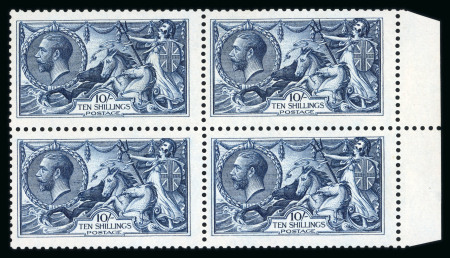 Stamp of Great Britain » King George V » 1913-19 Seahorse Issues 1913 Waterlow 10s. indigo-blue, marginal block of four,