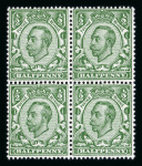 Stamp of Great Britain » King George V » 1911-12 Downey Head Issues 1912 ½d. bluish green, die 2, fine Mint NH block of