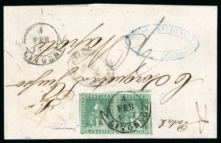 Stamp of Italian States » Tuscany 1857, 4 cr. green pair on letter with exceptionnal