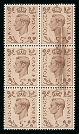 Stamp of Great Britain » King George VI 1937-47 5d. brown block of six with doctor blade flaw,