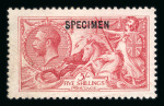 Stamp of Great Britain » King George V » 1913-19 Seahorse Issues GB 1913 Waterlow 5/- rose-carmine, overprinted “SPECIMEN” type 26, part gum
