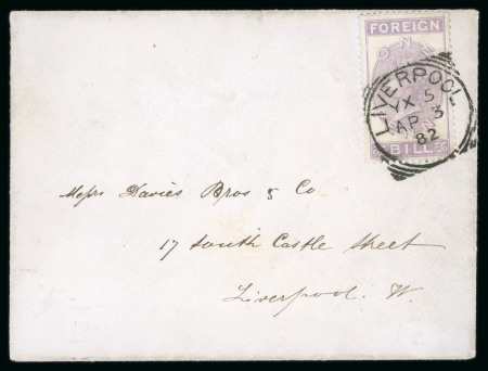 Stamp of Great Britain » Revenues Foreign Bill: 1882 1d. used on 1882 (Apr. 3) cover