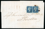 Stamp of Great Britain » 1841 2d Blue 1841 2d blue pl.3 GH-GI pair on entire to Preston with no. “10” in Maltese Cross