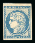 Stamp of France » Type Cérès de 1849-1850 1850, Cérès 25c bleu neuf avec gomme, forte charnière