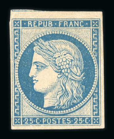 Stamp of France » Type Cérès de 1849-1850 1850, Cérès 25c bleu neuf avec gomme, forte charnière