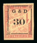 Stamp of Colonies françaises » Guadeloupe 1903, Guadeloupe n°14k Taxe 1fr rose s/ paille surcharge