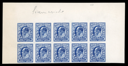 Stamp of Great Britain » King Edward VII » 1902-10 De La Rue Issues 1902 printers’ samples, large size 1d. in blue by Bruckmann,