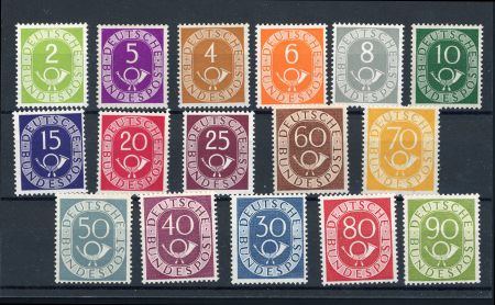 Stamp of Germany » German Federal Republic 1951, Posthorn complete set (Michel n° 123-138) the