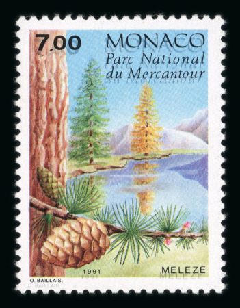 Stamp of Colonies françaises » Monaco 1991, variété sur le n°1804 DOUBLE IMPRESSION NOIR.