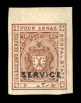 Stamp of Indian States » Bhopal 1908 4 Annas officials imperfs with normal and inverted