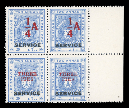 Stamp of Indian States » Bhopal 1935 ¼ and 3 pies surcharges in vertical pairs on ½
