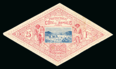 Stamp of Colonies françaises » Côtes des Somalis 1894, 25f rose et bleu YT n° 20 neuf *, TB et signé