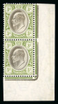 Stamp of South Africa » Transvaal 1906 KEVII wmk multi CA 3d black and sage-green in mint n.h. vertical lower right corner pair showing a ‘ghosting’ of the frame