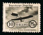 Stamp of Germany » German Empire German Semi Official 1912 Regensburger Flight Day 10pf unused and used