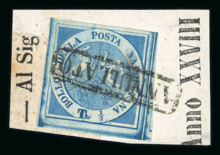 Stamp of Italian States » Naples 1860, trinacria stamp, perfectly used on fragment,