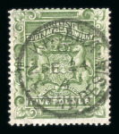 Stamp of Rhodesia Rhodesia 1892-93 £5 sage-green used Kasama N.E. Rhodesia, reperforated at top