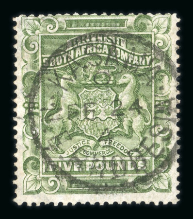 Stamp of Rhodesia Rhodesia 1892-93 £5 sage-green used Kasama N.E. Rhodesia, reperforated at top