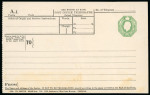 Stamp of Ireland » Postal Stationery 1922 Telegram Form: George V unused 1s green, embossed George V, text printed in black in English on cream paper, code A.1, 194 x 121 mm without additional left margin or inter leafing page, some light wrinkles, fine and