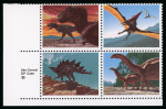 Stamp of Thematics United States 1989 Prehistoric Animals 25c block of four missing black Mint n.h.