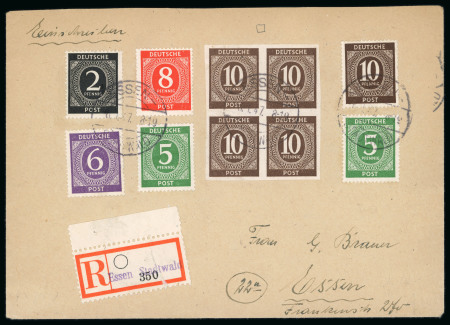 Stamp of Germany » Germany Bizone Allied Zone 1947 registered multi-franked cover including imperf block of four 10pf