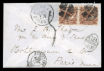 Stamp of United States » 1869 Pictoral Issue United States 1870 accountancy handstamp cover pair 2c Brookline to Paris