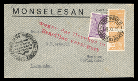Stamp of Brazil » Airmails Brazil 1935 cancelled zeppelin flight cover Sao Paulo to Hamburg