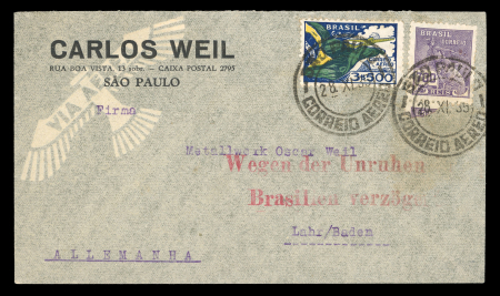 Stamp of Brazil » Airmails Brasil 1935 airmail cover to Germany not sent by zeppelin