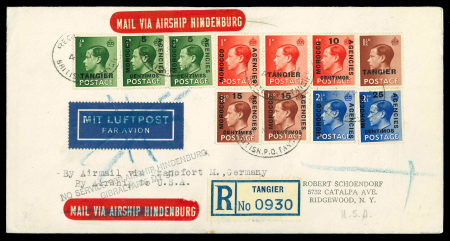 Stamp of Aerophilately » Zeppelins Morrocco Agencies/ Tangier 1937 zeppelin flight cover to New York, cancelled in Gibraltar