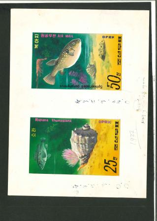 Stamp of Korea » North Korea North Korea 1977 dated original artwork for 25w Shell and 50w Fish