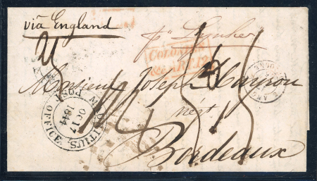 Stamp of Mauritius » Pre-Stamp & Stampless Postal History Mauritius 1844 entire to Bordeaux