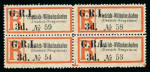 Stamp of New Guinea 1915 Friedrich-Wilhelmshafen (Deutsch-Neuguinea) "G.R.I. 3d" on registration label in unused block of four