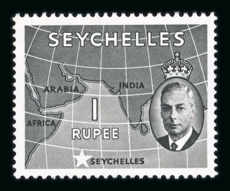 Stamp of Seychelles 1952 1R grey-black with error "St. Edward's crown" wmk, mint n.h.