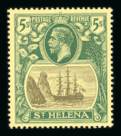 Stamp of St. Helena 1922-37 5s grey and green on yellow with torn flag variety, mint l.h.