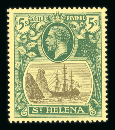 Stamp of St. Helena 1922-37 5s grey and green on yellow with torn flag variety, mint l.h.