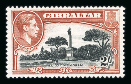 Stamp of Gibraltar 1938 2s black and brown with "bird on memorial" variety, mint l.h