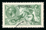 Stamp of Great Britain » King George V » 1913-19 Seahorse Issues 1913 Waterlow £1 green with "SPECIMEN" overprint and at foot partial Gabon UPU archive handstamp